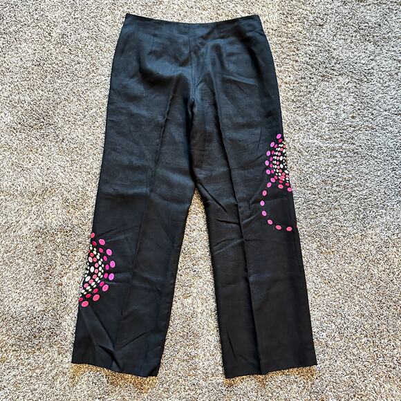 SARA ISABELLA Irish Linen Embroidered Pants Size 6 Art to Wear Eclectic Classic - Picture 6 of 11